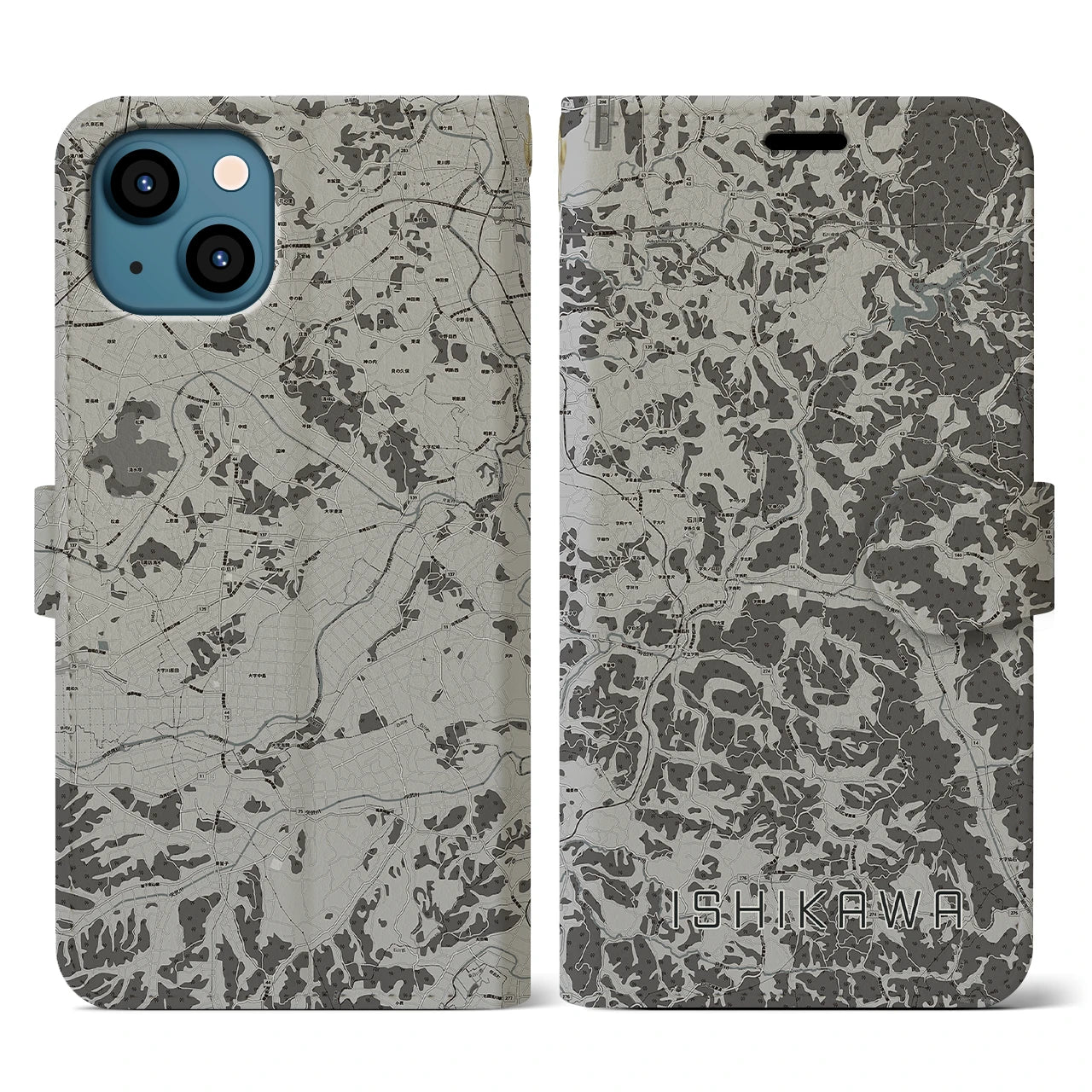 【石川(福島県)】地図柄iPhoneケース(手帳タイプ)