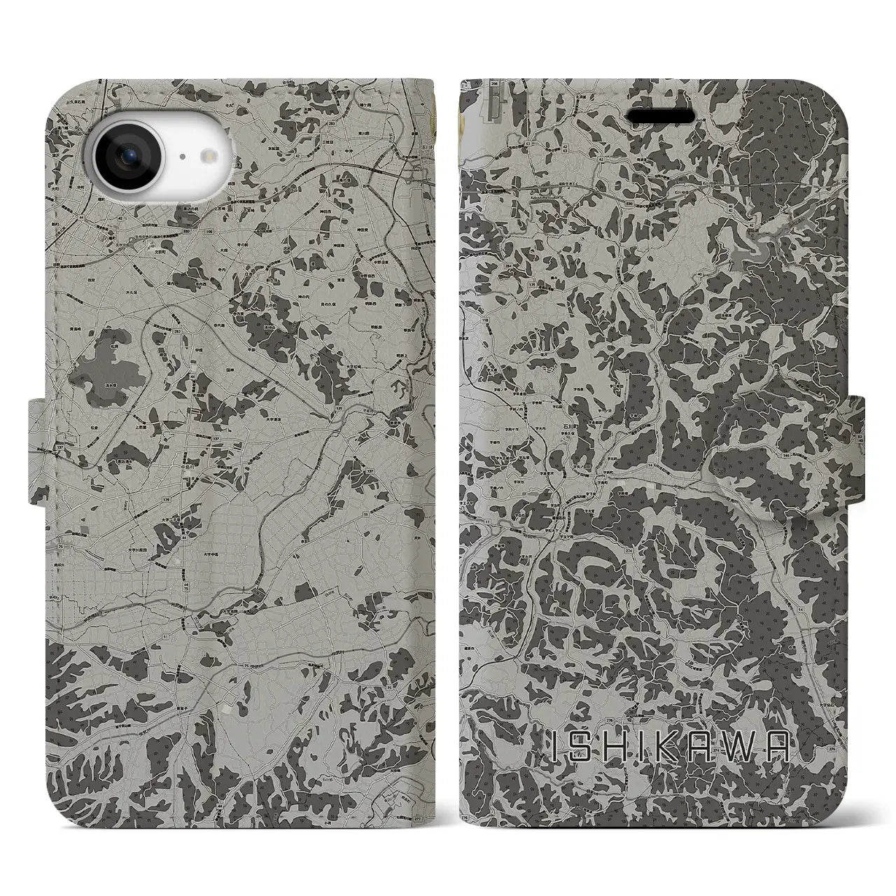 【石川(福島県)】地図柄iPhoneケース(手帳タイプ)