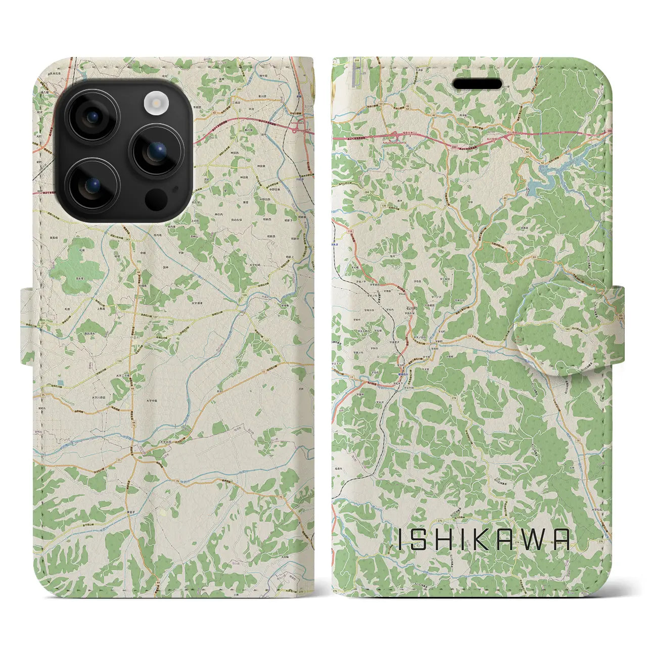 【石川(福島県)】地図柄iPhoneケース(手帳タイプ)ナチュラル・iPhone 16 用