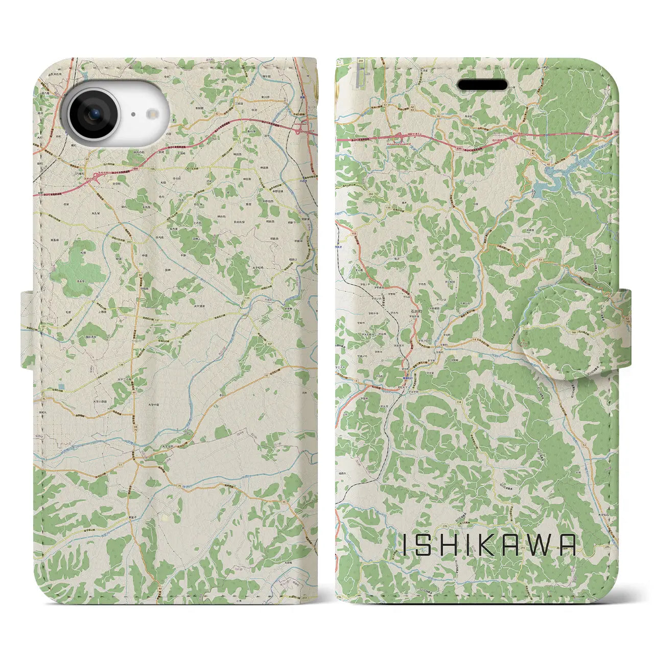 【石川(福島県)】地図柄iPhoneケース(手帳タイプ)