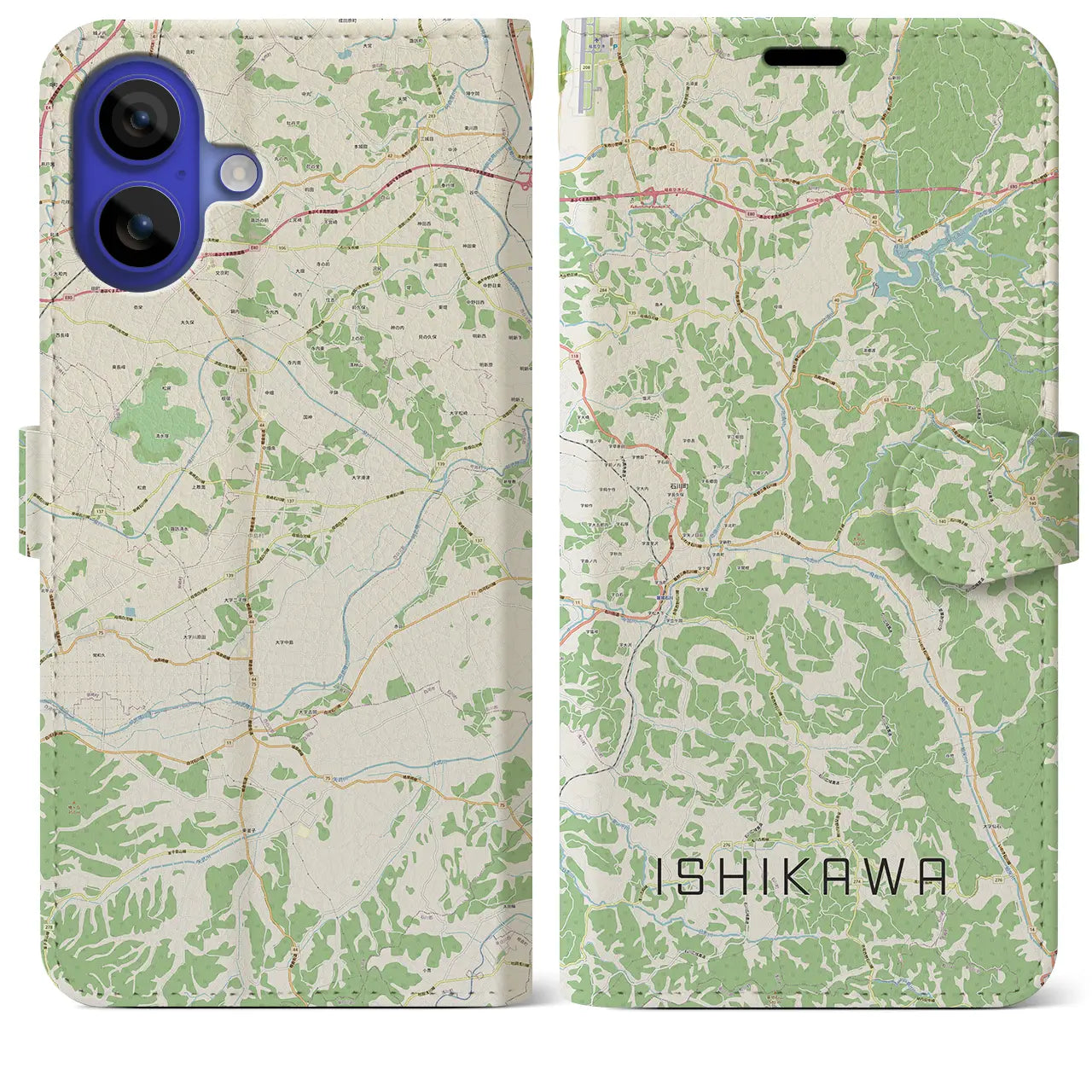 【石川(福島県)】地図柄iPhoneケース(手帳タイプ)ナチュラル・iPhone 16 Pro Max 用