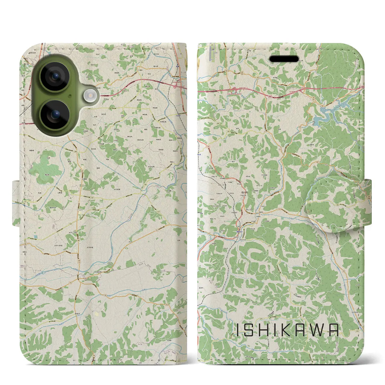 【石川(福島県)】地図柄iPhoneケース(手帳タイプ)ナチュラル・iPhone 17 Pro Max 用