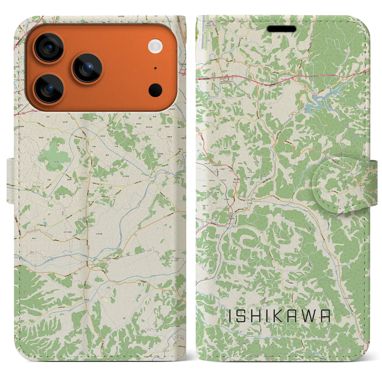 【石川(福島県)】地図柄iPhoneケース(手帳タイプ)
