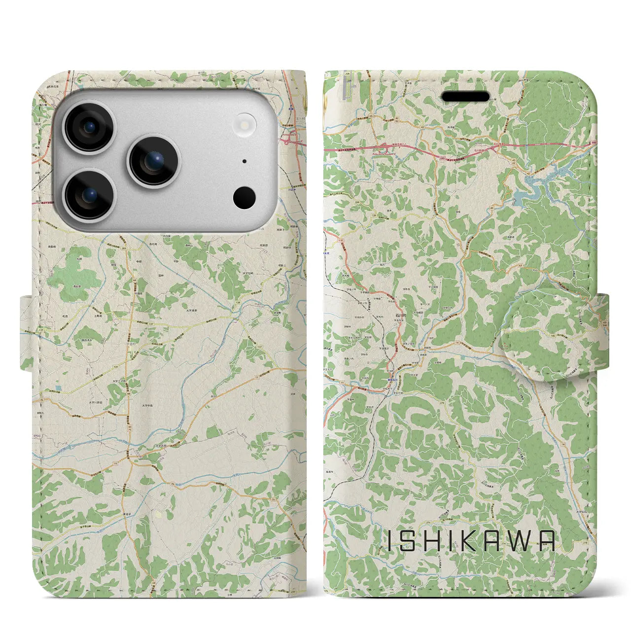 【石川(福島県)】地図柄iPhoneケース(手帳タイプ)