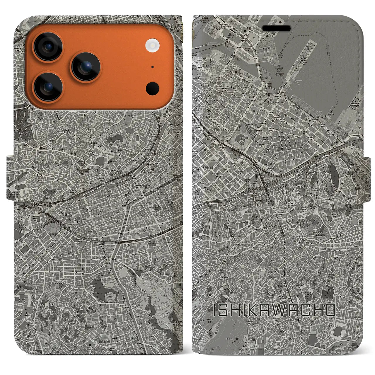 【石川町(神奈川県)】地図柄iPhoneケース(手帳タイプ)