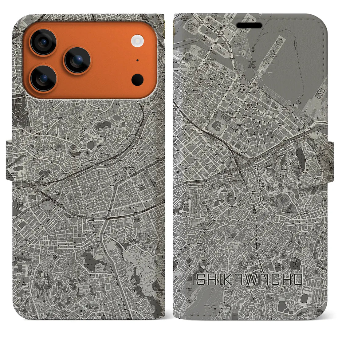 【石川町(神奈川県)】地図柄iPhoneケース(手帳タイプ)