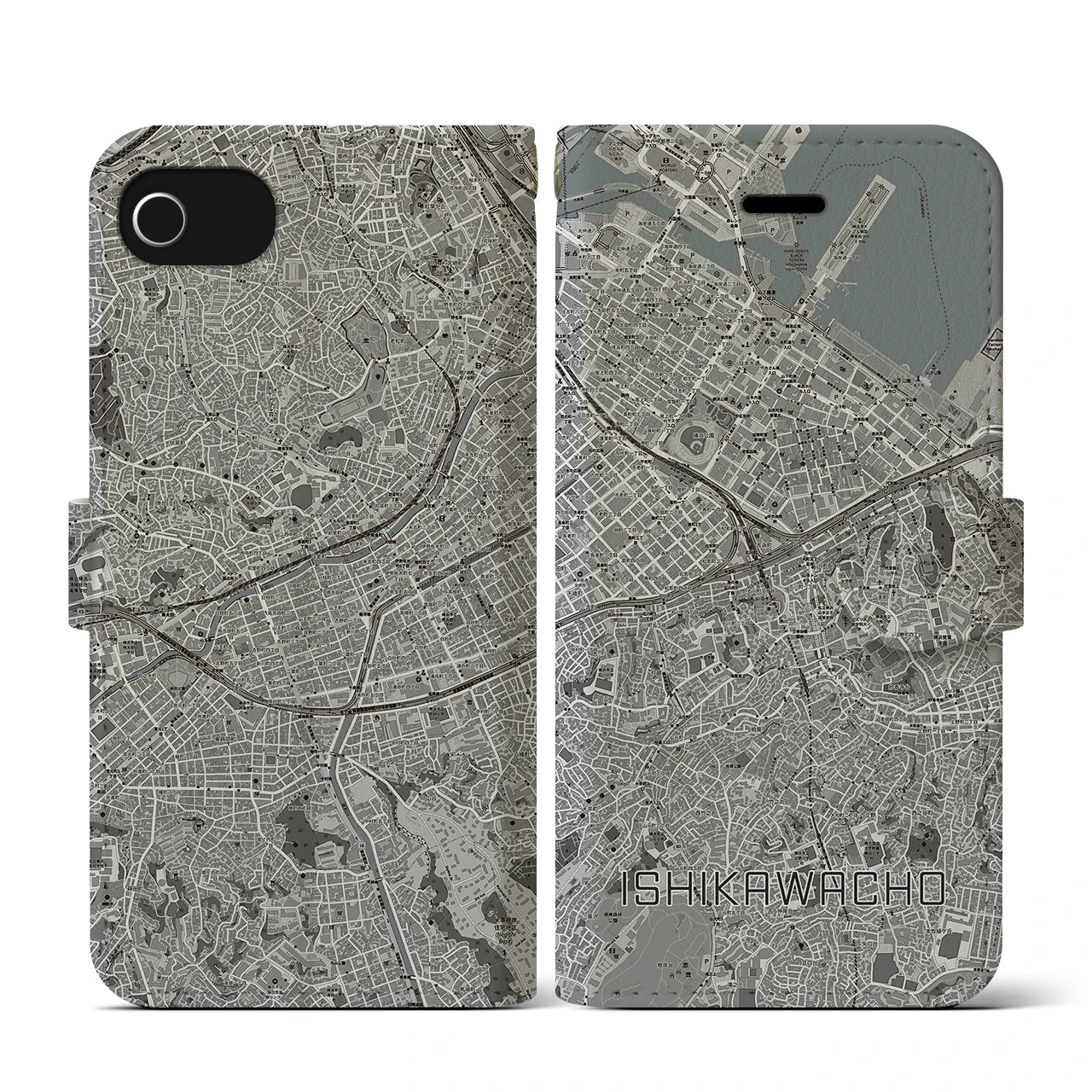 【石川町(神奈川県)】地図柄iPhoneケース(手帳タイプ)