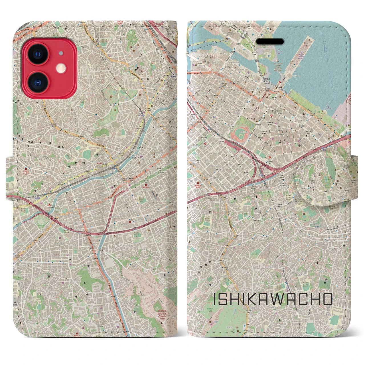 【石川町(神奈川県)】地図柄iPhoneケース(手帳タイプ)ナチュラル・iPhone 11 用