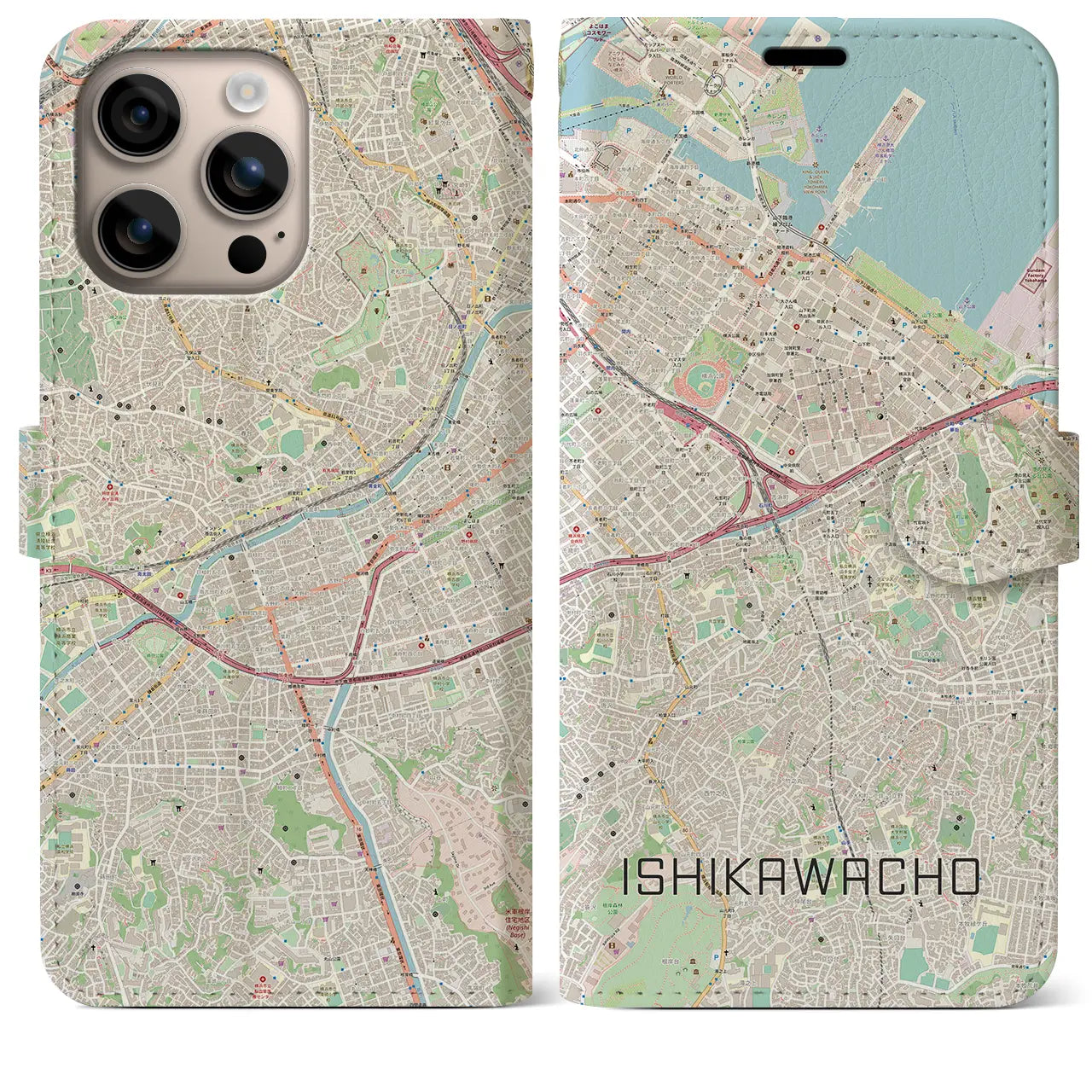 【石川町(神奈川県)】地図柄iPhoneケース(手帳タイプ)ナチュラル・iPhone 16 Plus 用