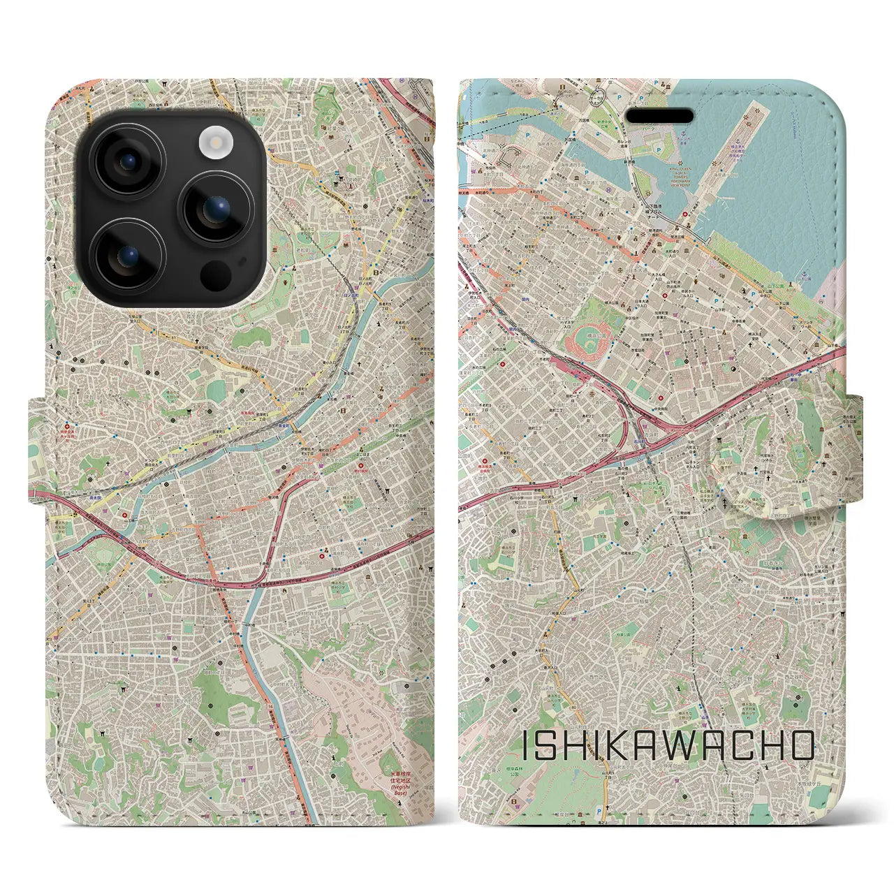【石川町(神奈川県)】地図柄iPhoneケース(手帳タイプ)ナチュラル・iPhone 16 用