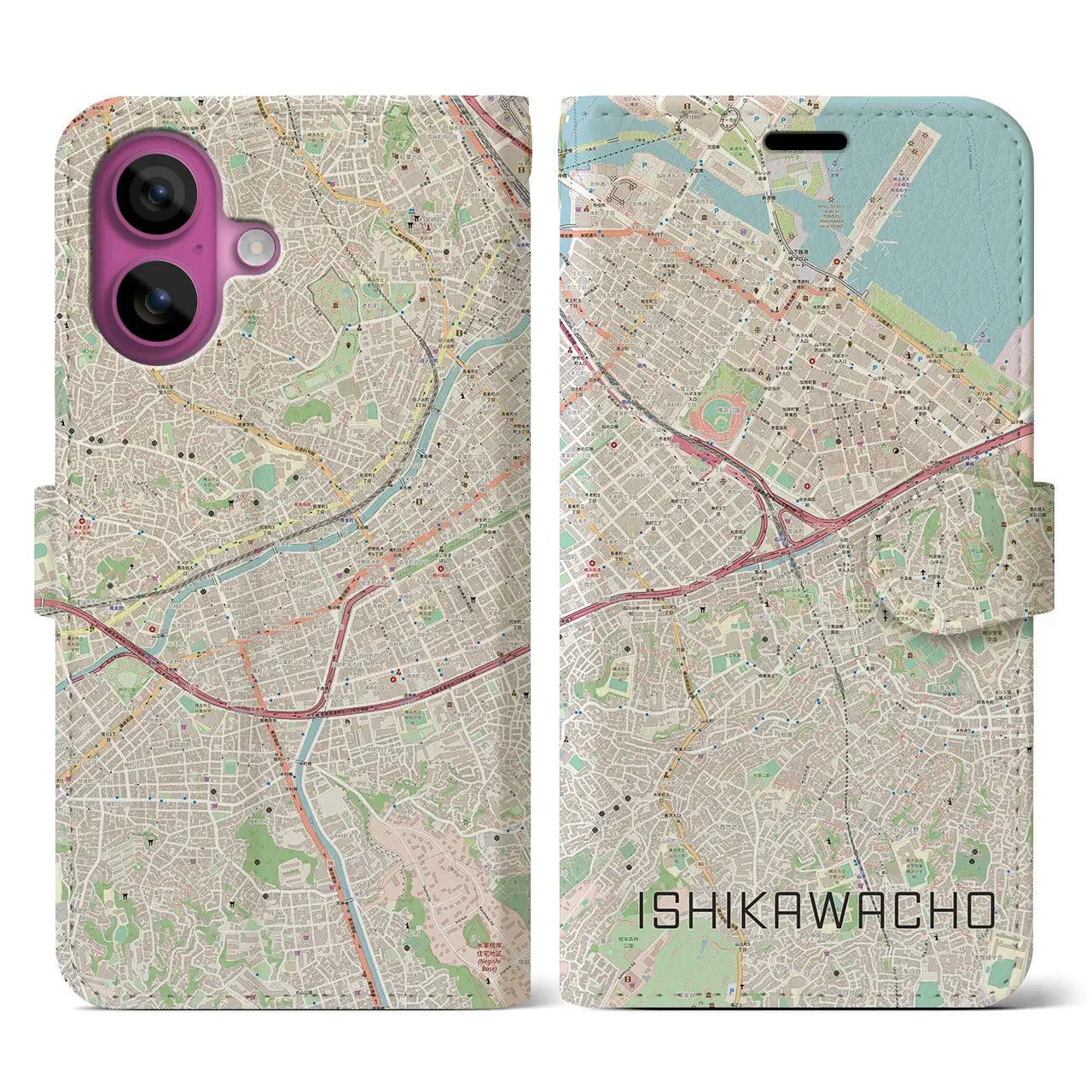 【石川町(神奈川県)】地図柄iPhoneケース(手帳タイプ)ナチュラル・iPhone 16 Pro 用