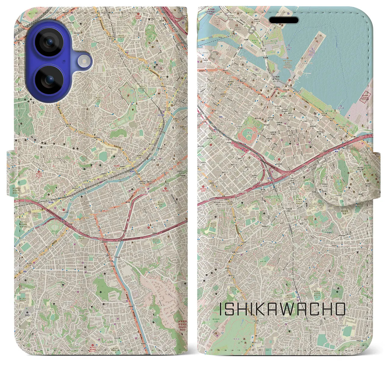 【石川町(神奈川県)】地図柄iPhoneケース(手帳タイプ)