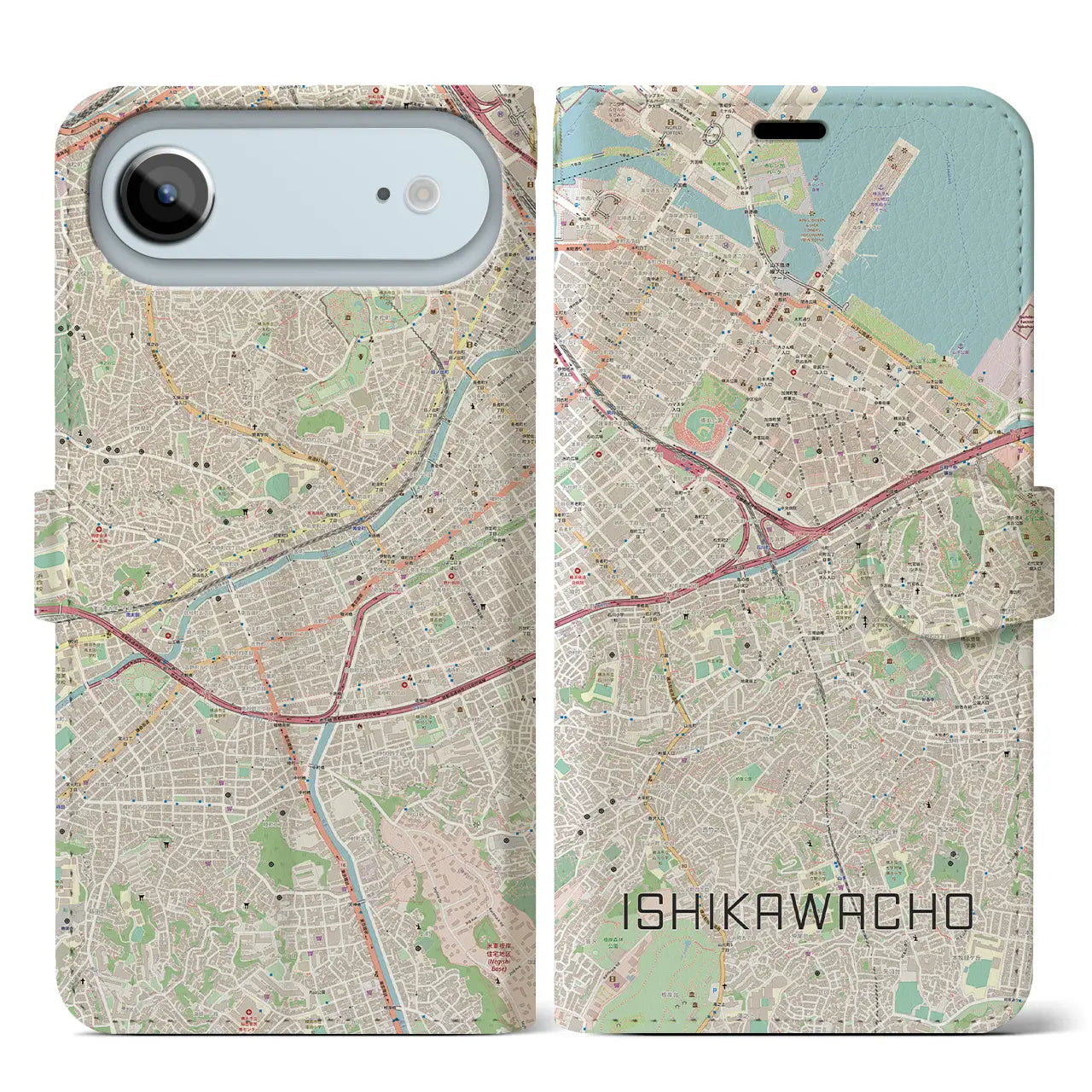 【石川町(神奈川県)】地図柄iPhoneケース(手帳タイプ)ナチュラル・iPhone 17 Pro Max 用