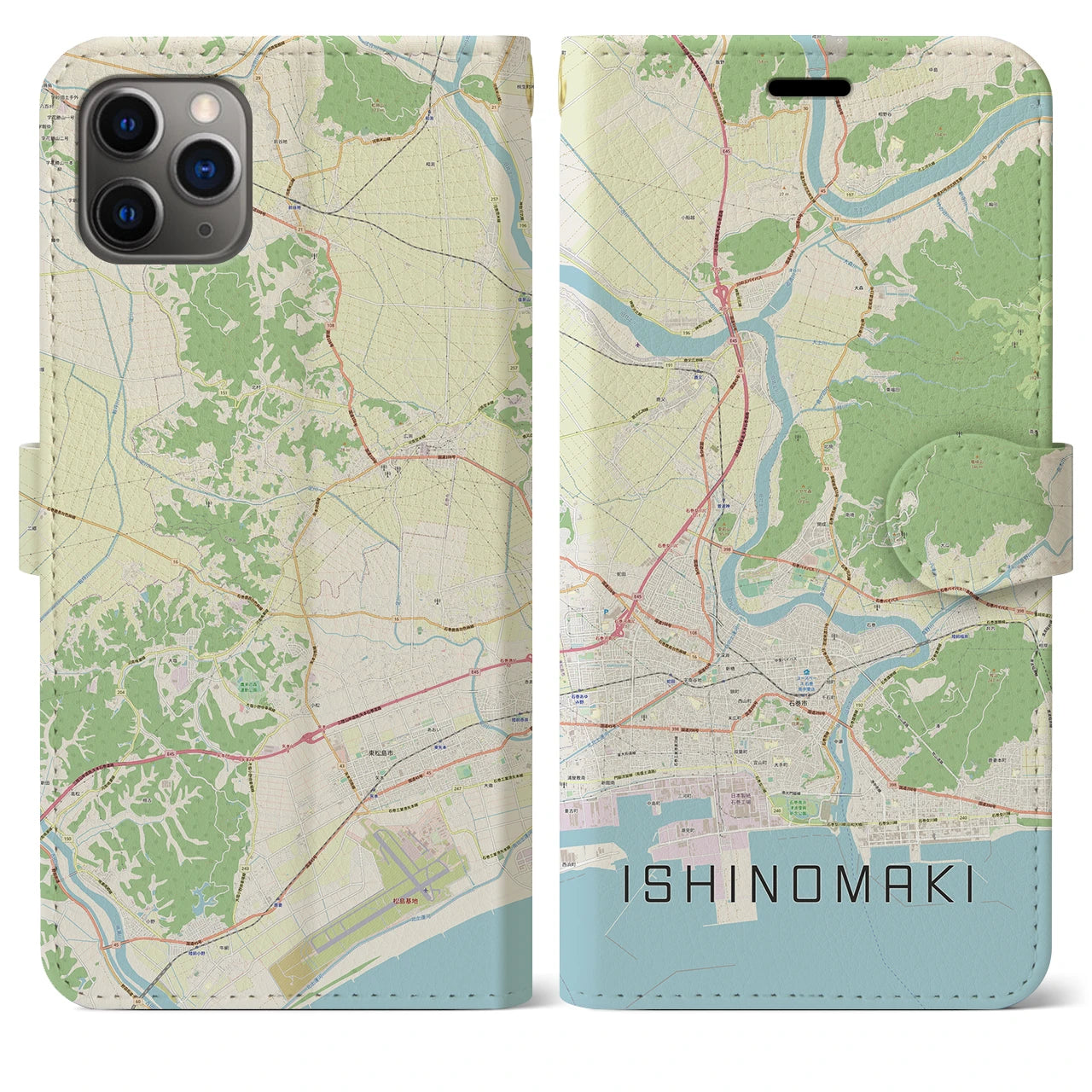 【石巻(宮城県)】地図柄iPhoneケース(手帳タイプ)ナチュラル・iPhone 11 Pro Max 用