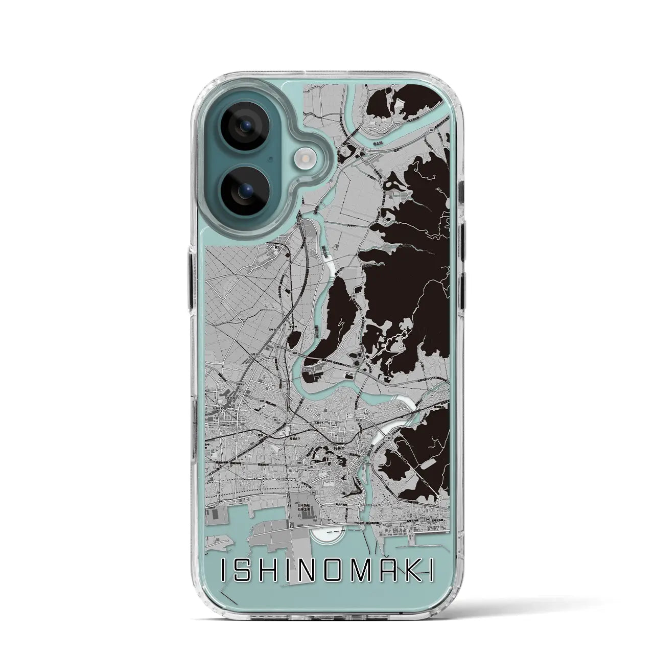 【石巻(宮城県)】地図柄iPhoneケース(MagSafeタイプ)モノトーン・iPhone 16 Pro 用