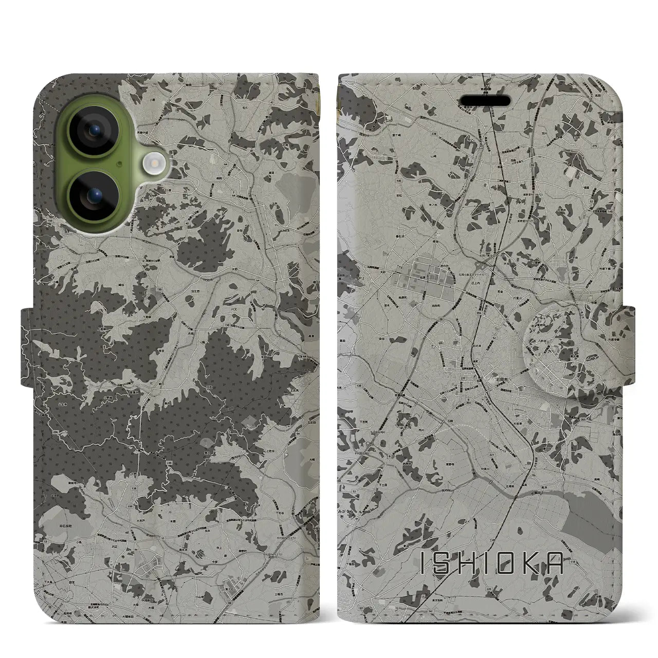 【石岡(茨城県)】地図柄iPhoneケース(手帳タイプ)