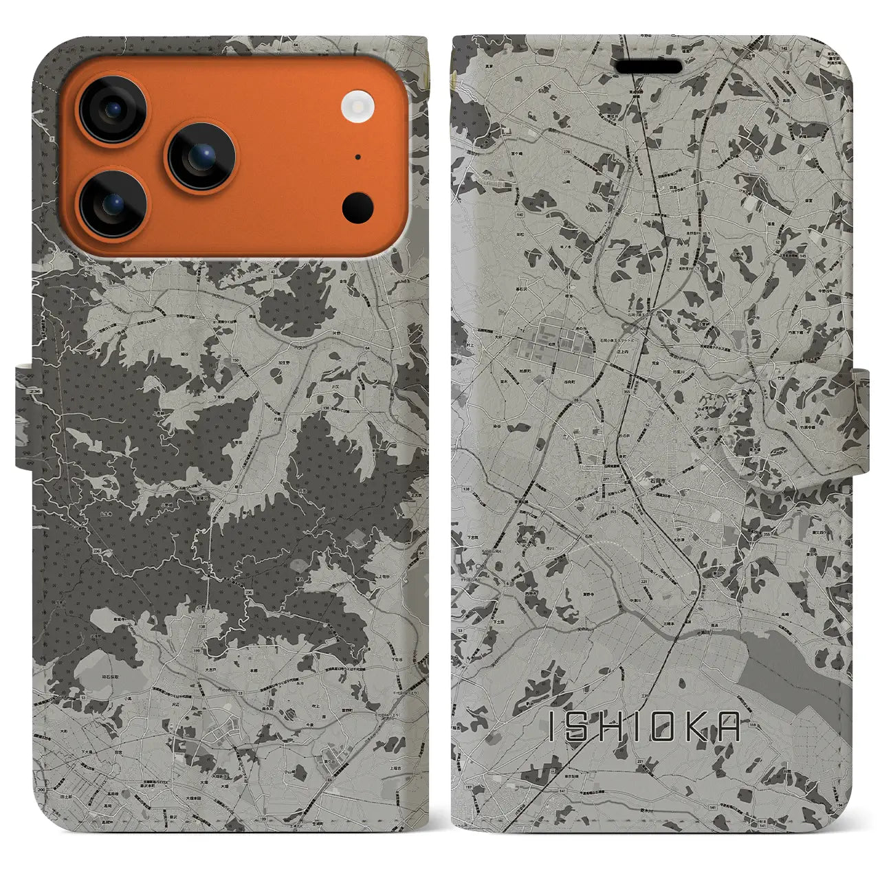 【石岡(茨城県)】地図柄iPhoneケース(手帳タイプ)