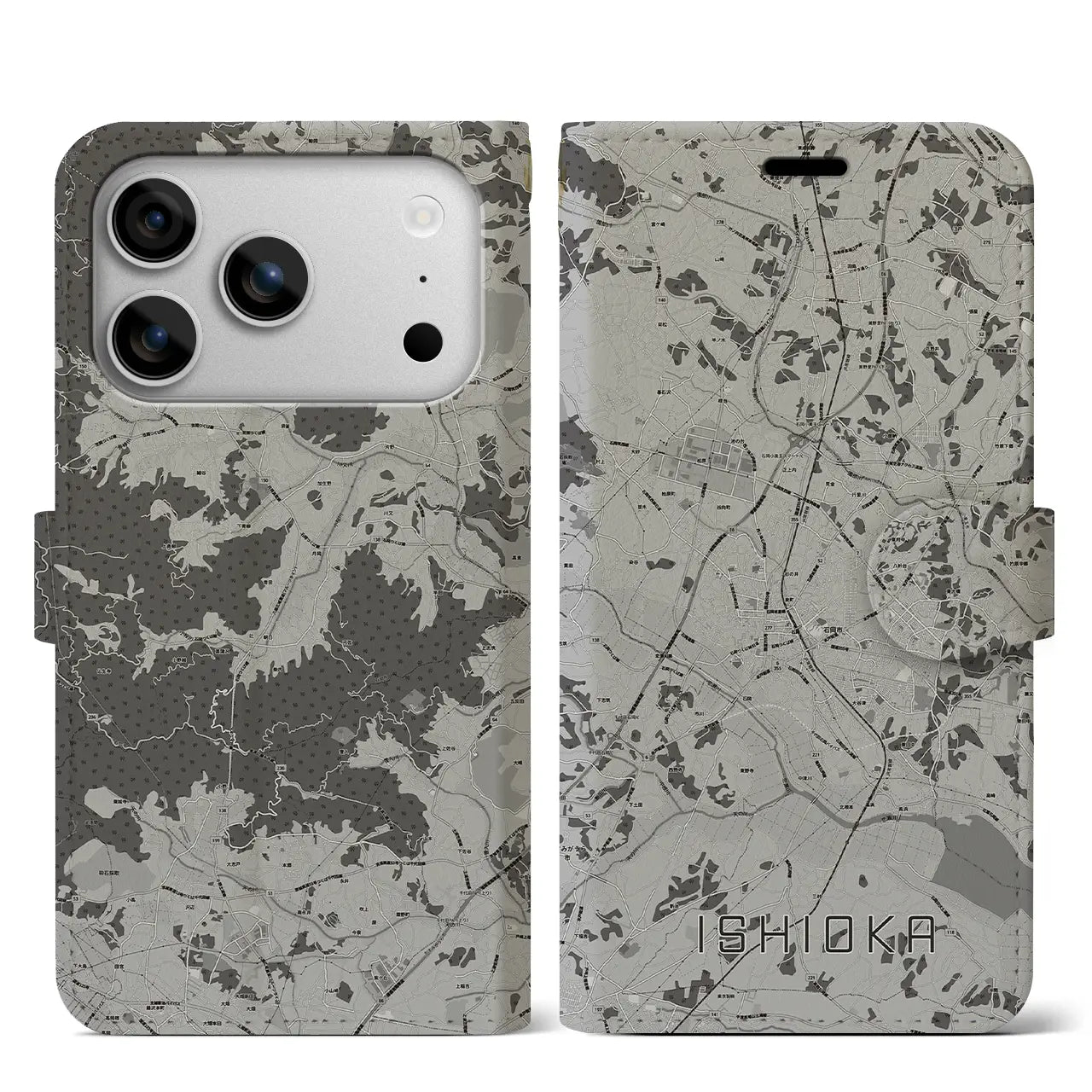 【石岡(茨城県)】地図柄iPhoneケース(手帳タイプ)