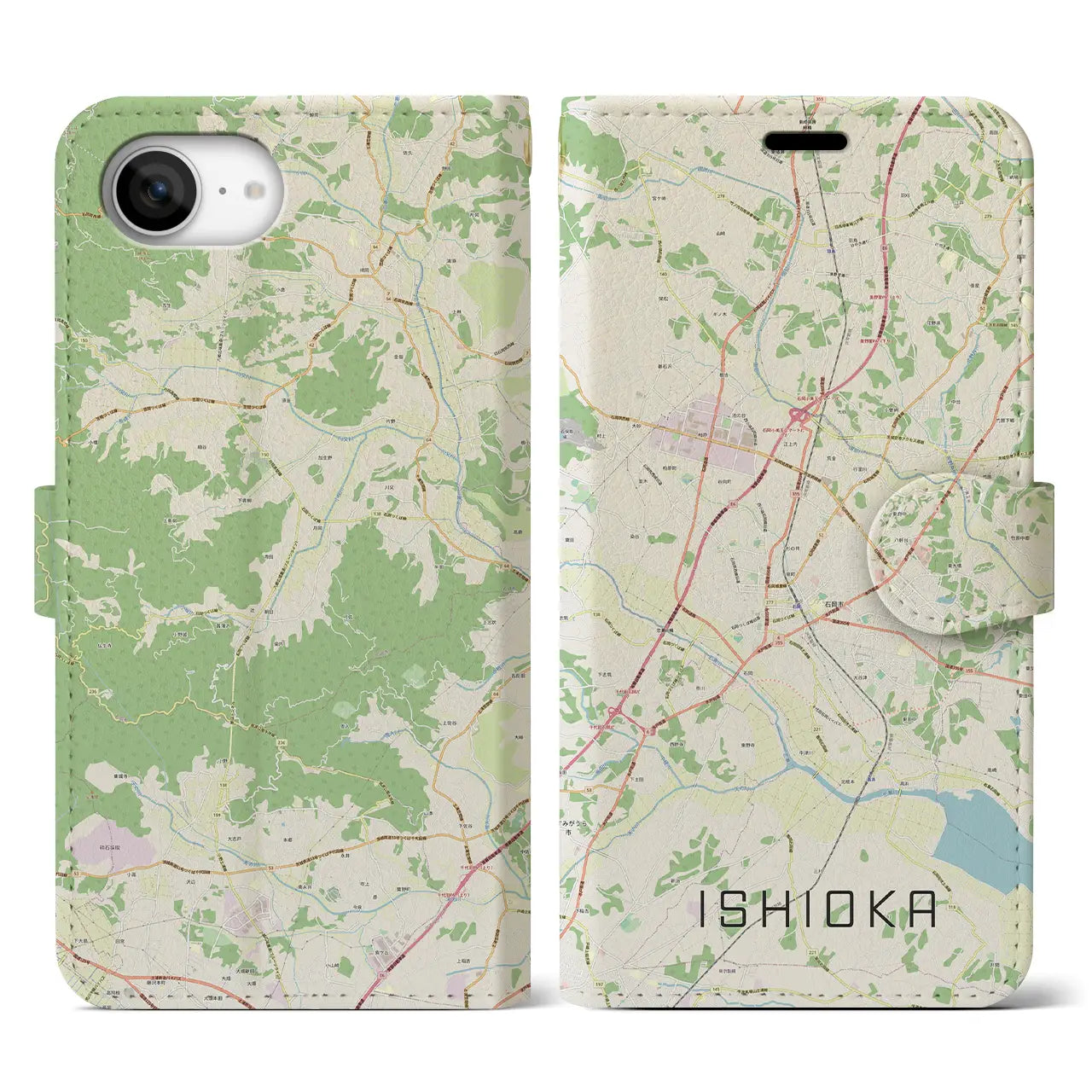 【石岡(茨城県)】地図柄iPhoneケース(手帳タイプ)