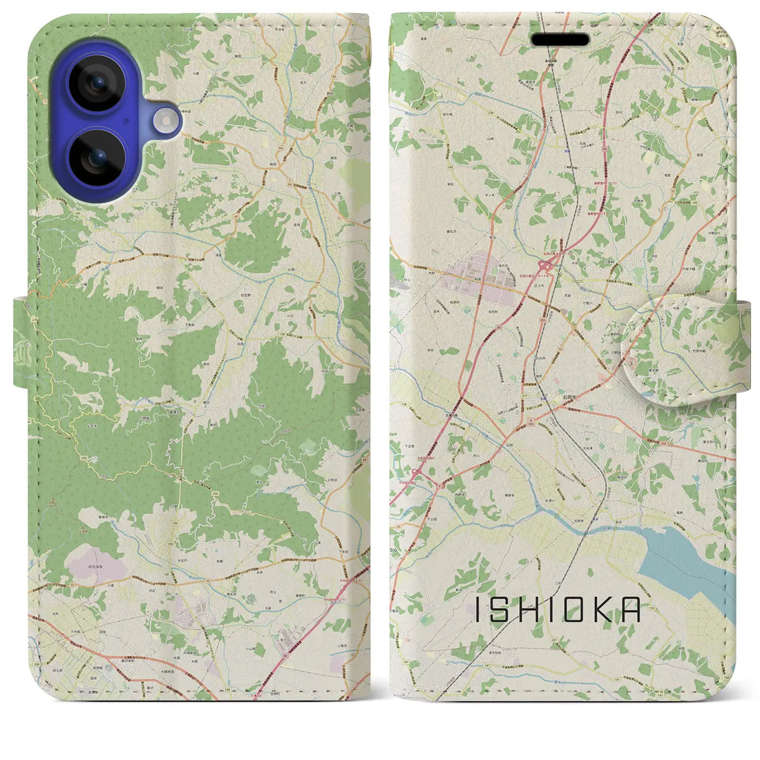 【石岡(茨城県)】地図柄iPhoneケース(手帳タイプ)ナチュラル・iPhone 16 Pro Max 用