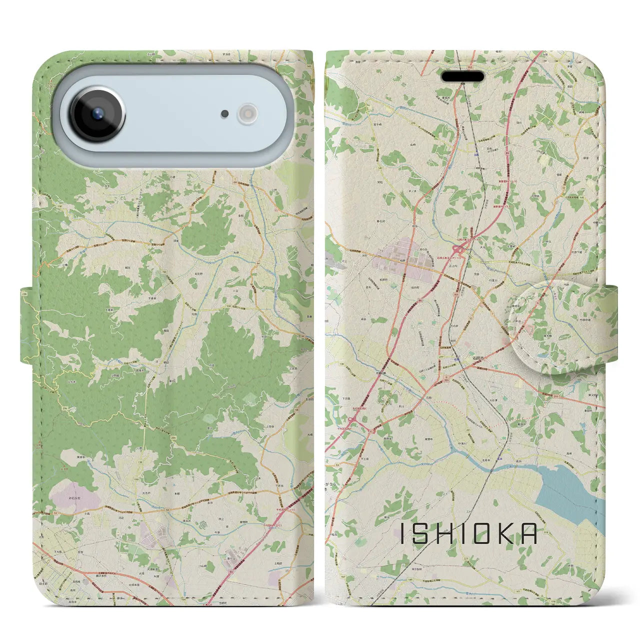 【石岡(茨城県)】地図柄iPhoneケース(手帳タイプ)