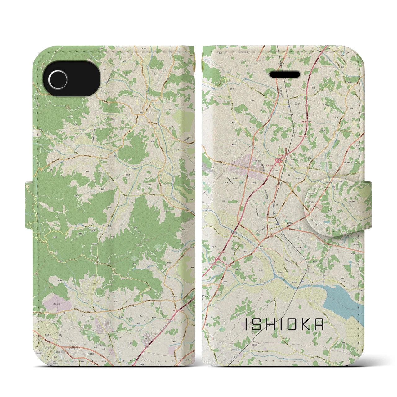 【石岡(茨城県)】地図柄iPhoneケース(手帳タイプ)ナチュラル・iPhone SE(第3 / 第2世代) / 8 / 7 / 6s / 6 用