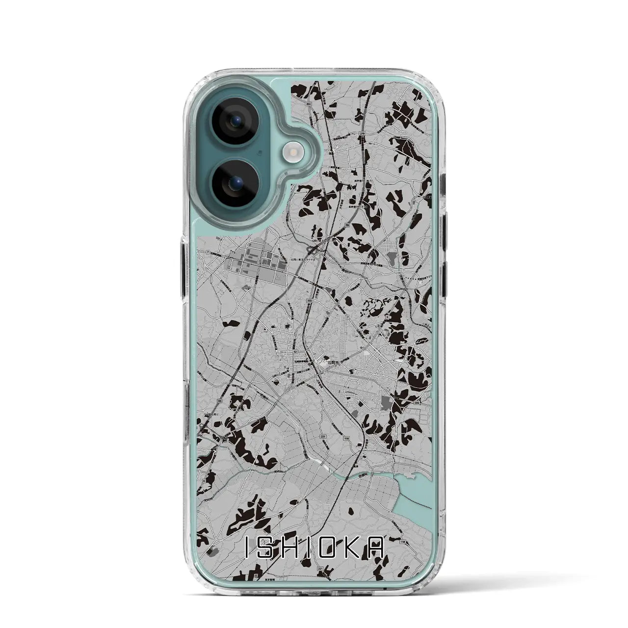 【石岡(茨城県)】地図柄iPhoneケース(MagSafeタイプ)モノトーン・iPhone 16 Pro 用
