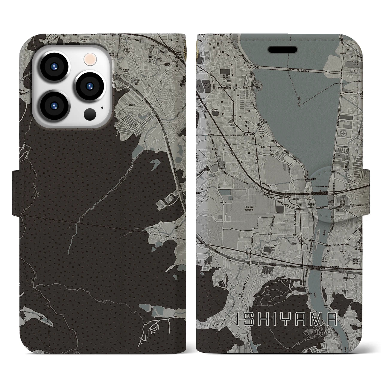 【石山(滋賀県)】地図柄iPhoneケース(手帳タイプ)