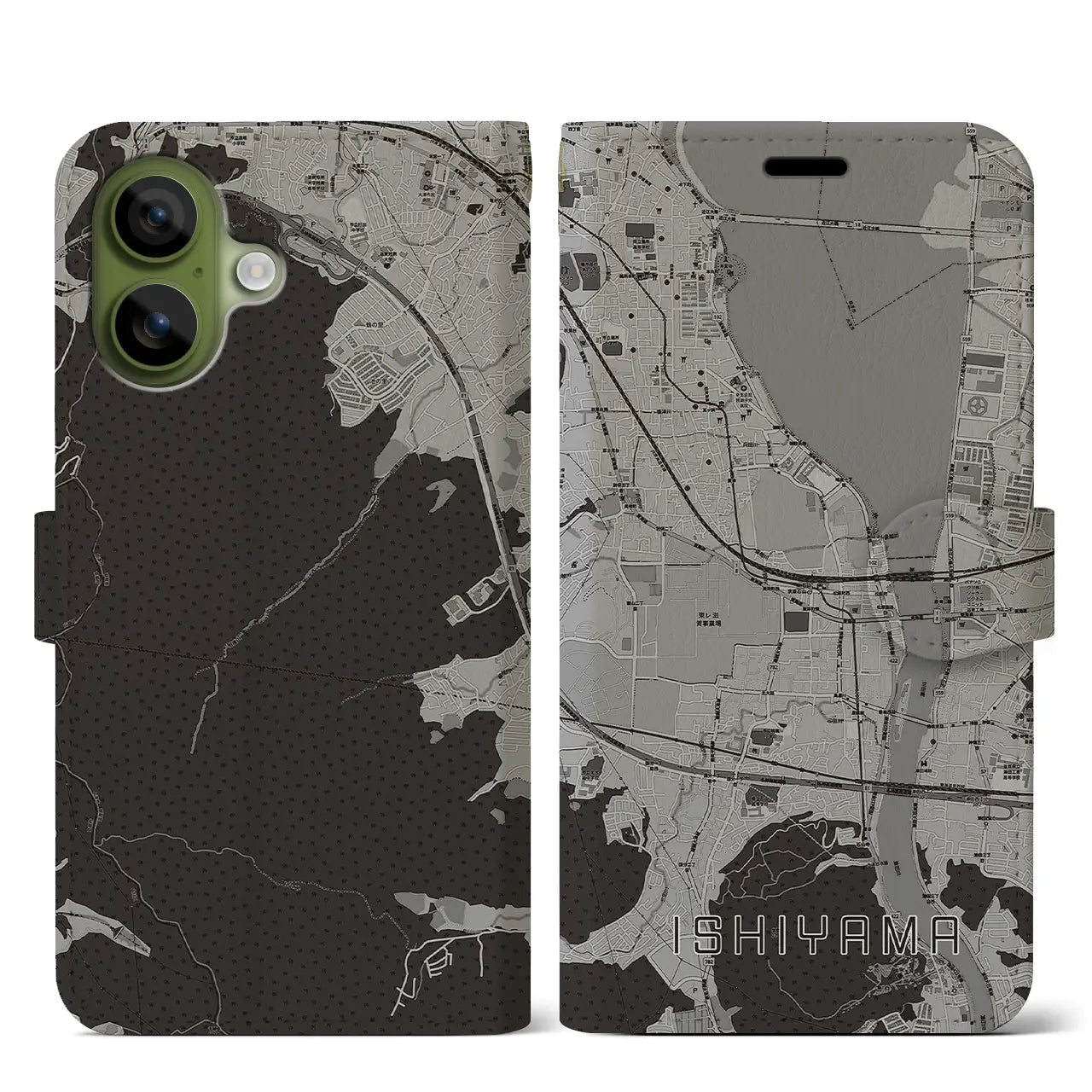 【石山(滋賀県)】地図柄iPhoneケース(手帳タイプ)