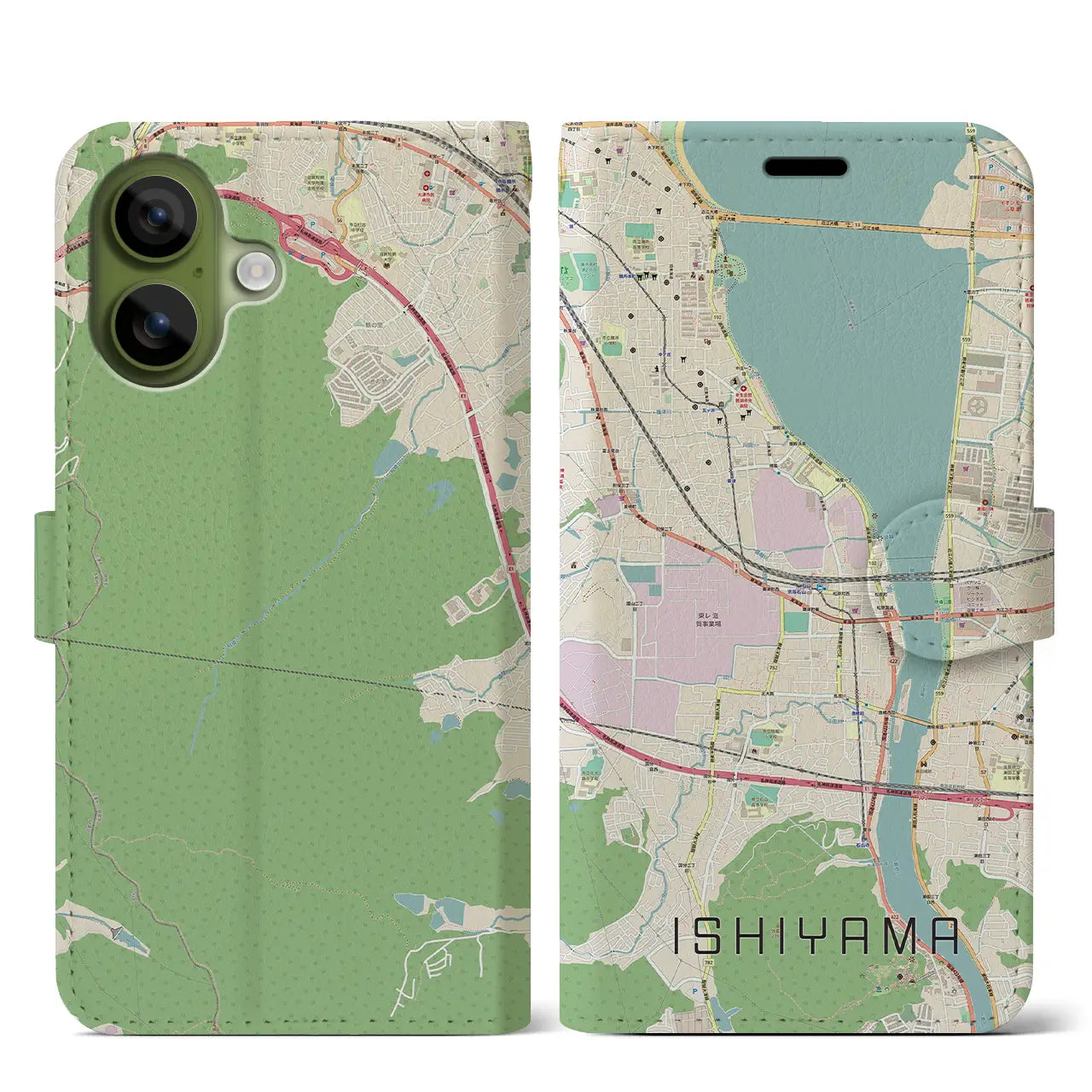 【石山(滋賀県)】地図柄iPhoneケース(手帳タイプ)ナチュラル・iPhone 17 Pro Max 用