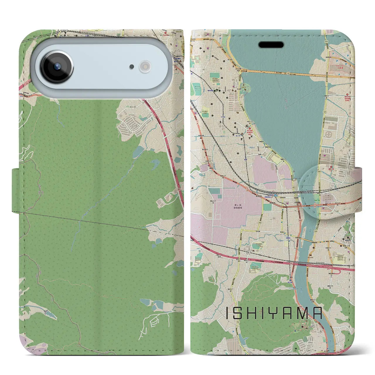 【石山(滋賀県)】地図柄iPhoneケース(手帳タイプ)