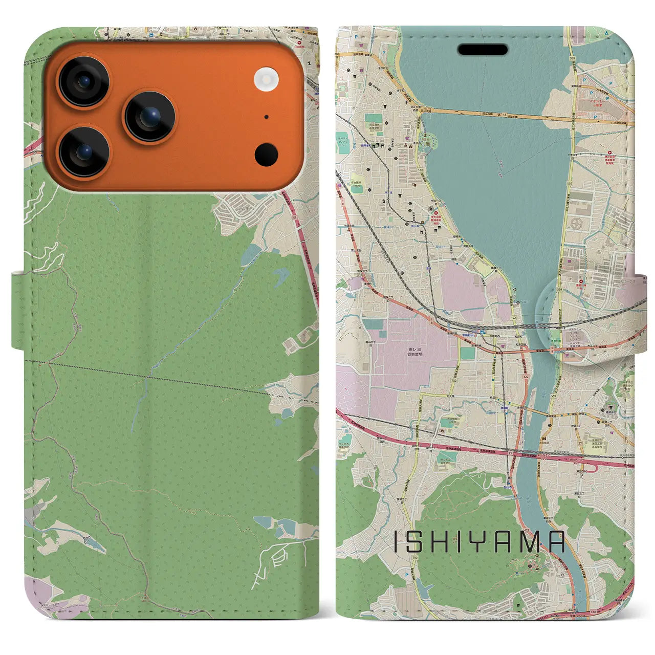 【石山(滋賀県)】地図柄iPhoneケース(手帳タイプ)