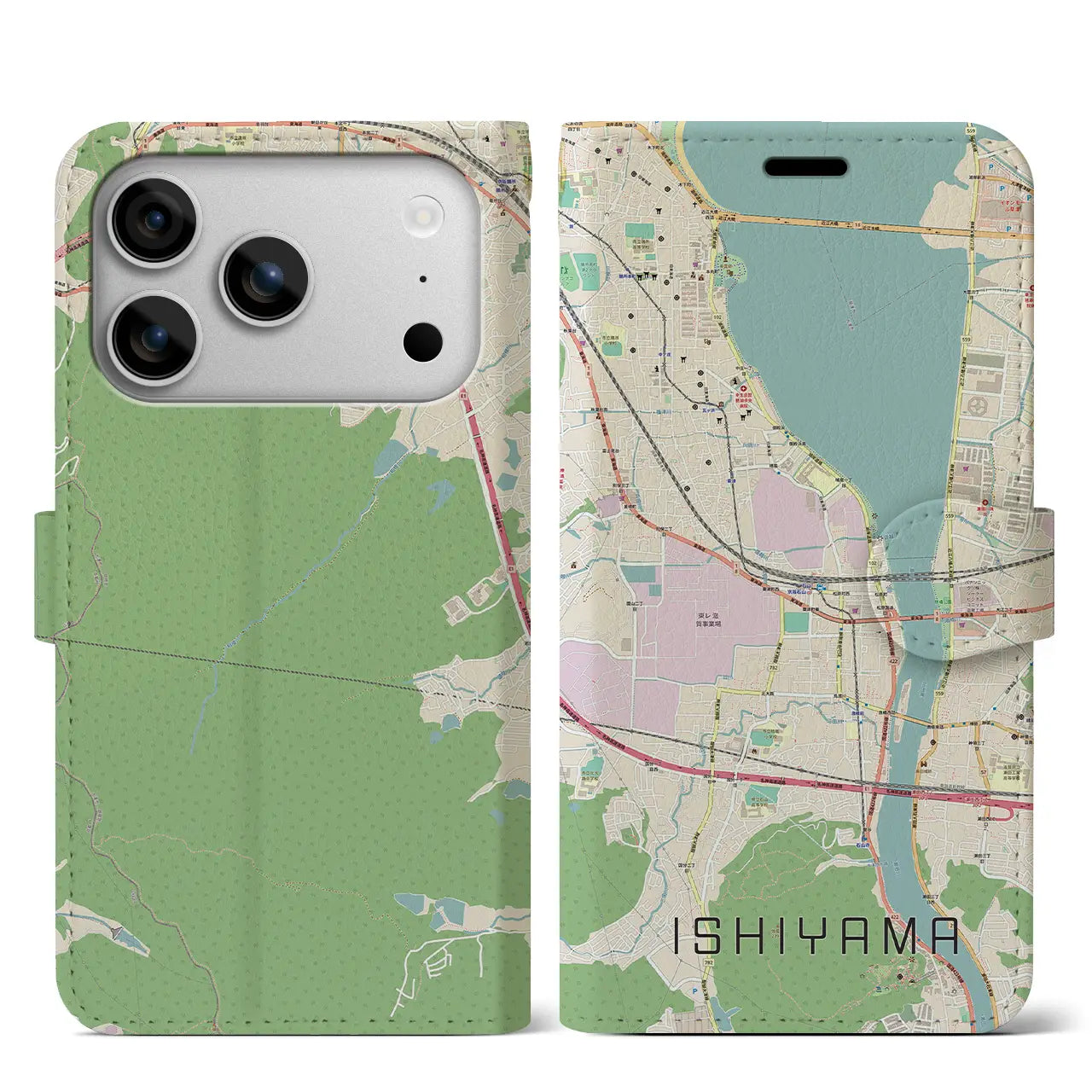 【石山(滋賀県)】地図柄iPhoneケース(手帳タイプ)