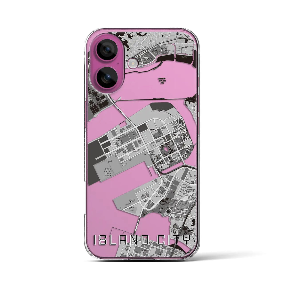 【アイランドシティ(福岡県)】地図柄iPhoneケース(クリアタイプ)モノトーン・iPhone 16 Pro 用