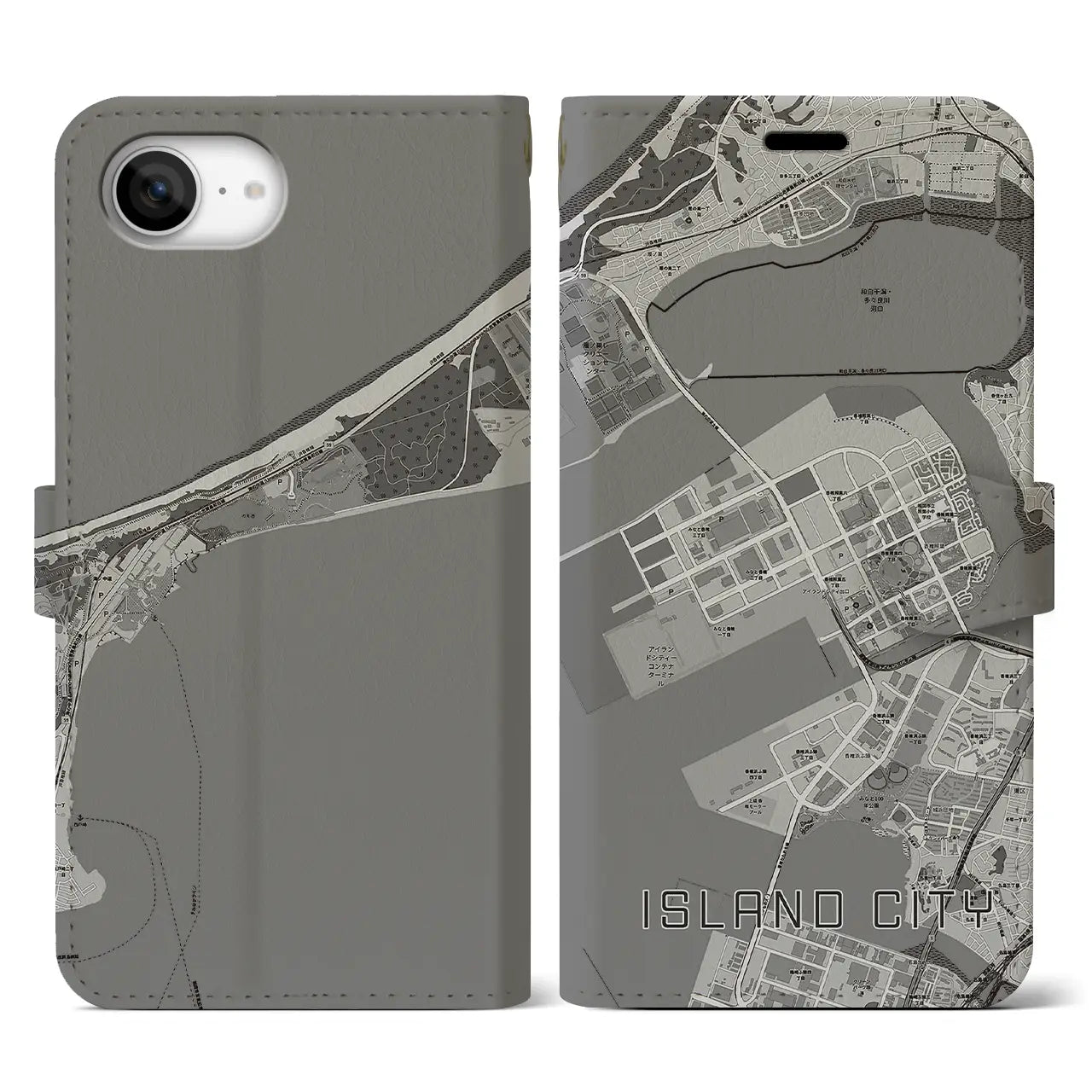 【アイランドシティ(福岡県)】地図柄iPhoneケース(手帳タイプ)