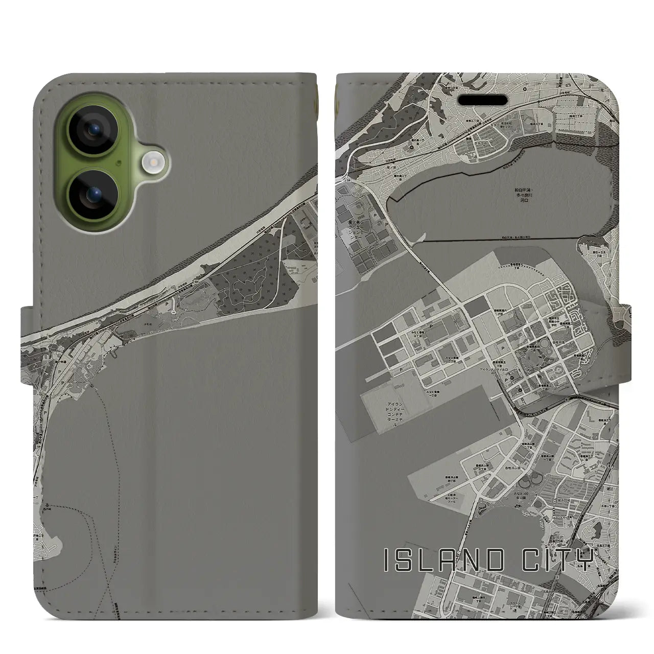 【アイランドシティ(福岡県)】地図柄iPhoneケース(手帳タイプ)