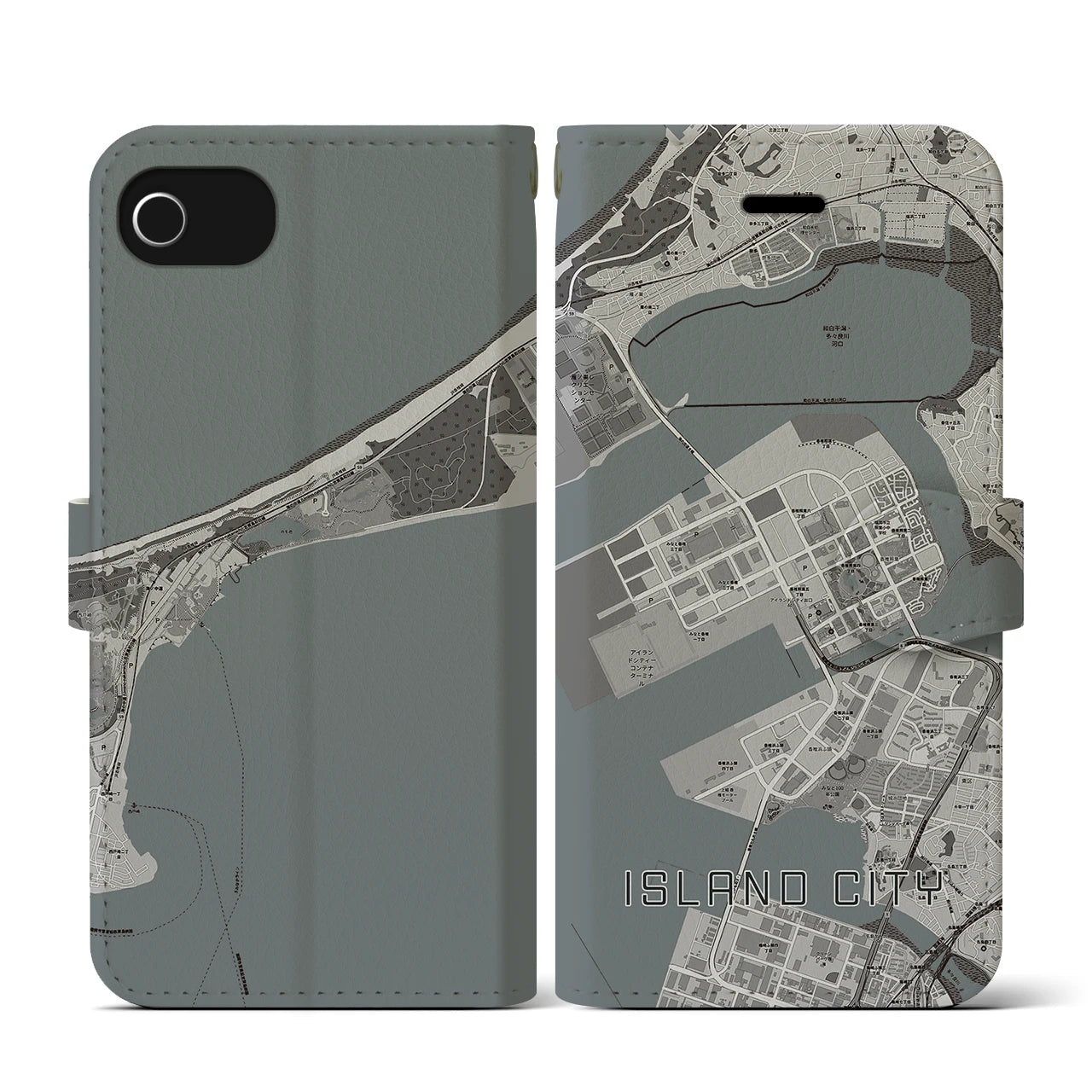 【アイランドシティ(福岡県)】地図柄iPhoneケース(手帳タイプ)