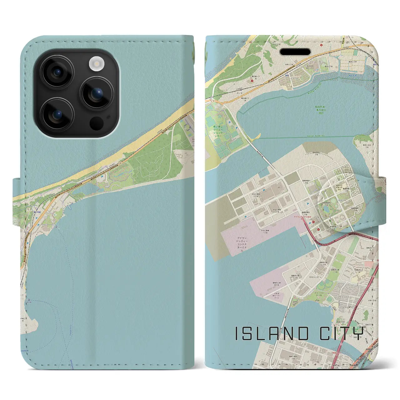 【アイランドシティ(福岡県)】地図柄iPhoneケース(手帳タイプ)ナチュラル・iPhone 16 用