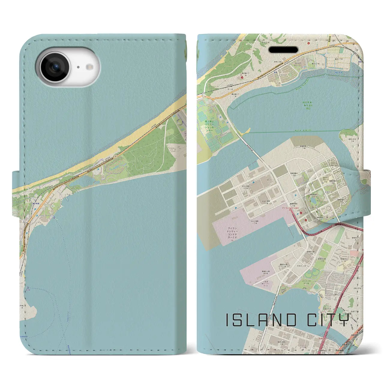 【アイランドシティ(福岡県)】地図柄iPhoneケース(手帳タイプ)