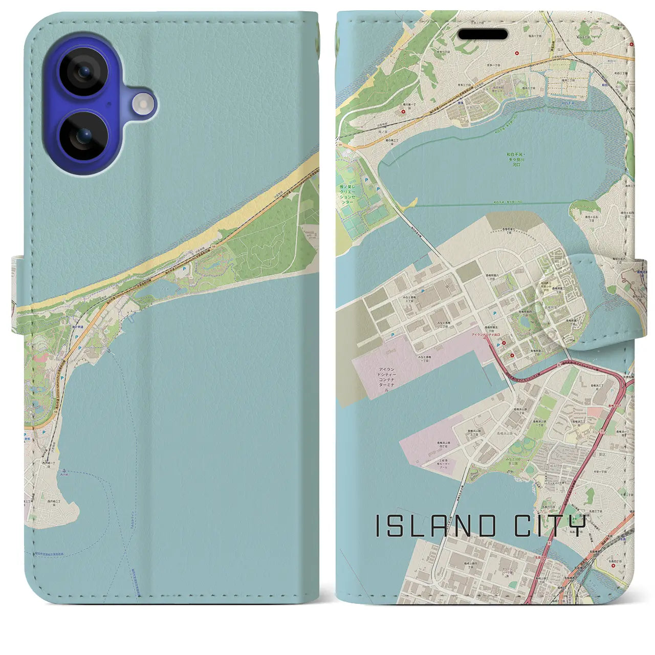 【アイランドシティ(福岡県)】地図柄iPhoneケース(手帳タイプ)ナチュラル・iPhone 16 Pro Max 用