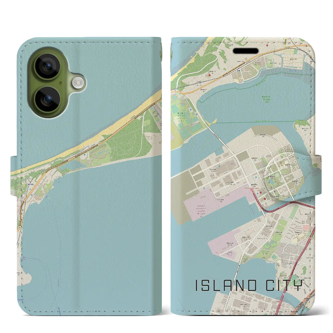 【アイランドシティ(福岡県)】地図柄iPhoneケース(手帳タイプ)ナチュラル・iPhone 17 Pro Max 用