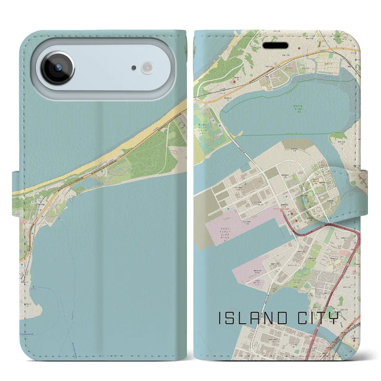 【アイランドシティ(福岡県)】地図柄iPhoneケース(手帳タイプ)モノトーン・iPhone 17 Pro Max 用