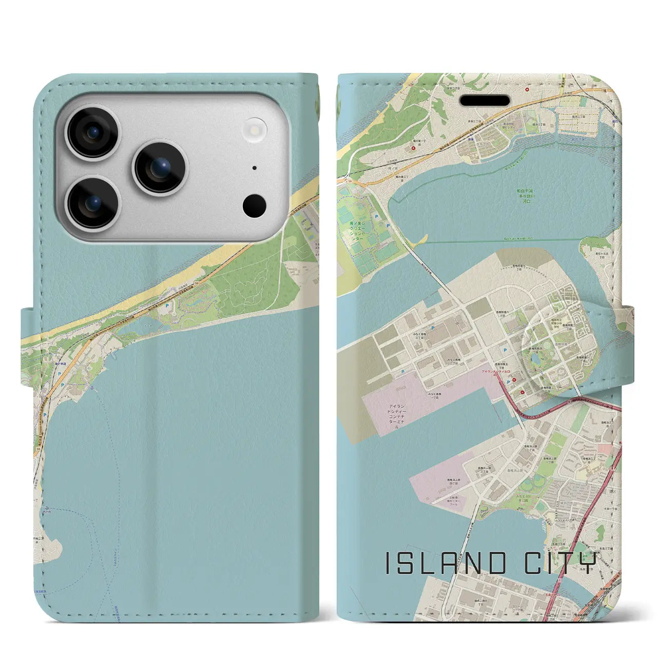 【アイランドシティ(福岡県)】地図柄iPhoneケース(手帳タイプ)