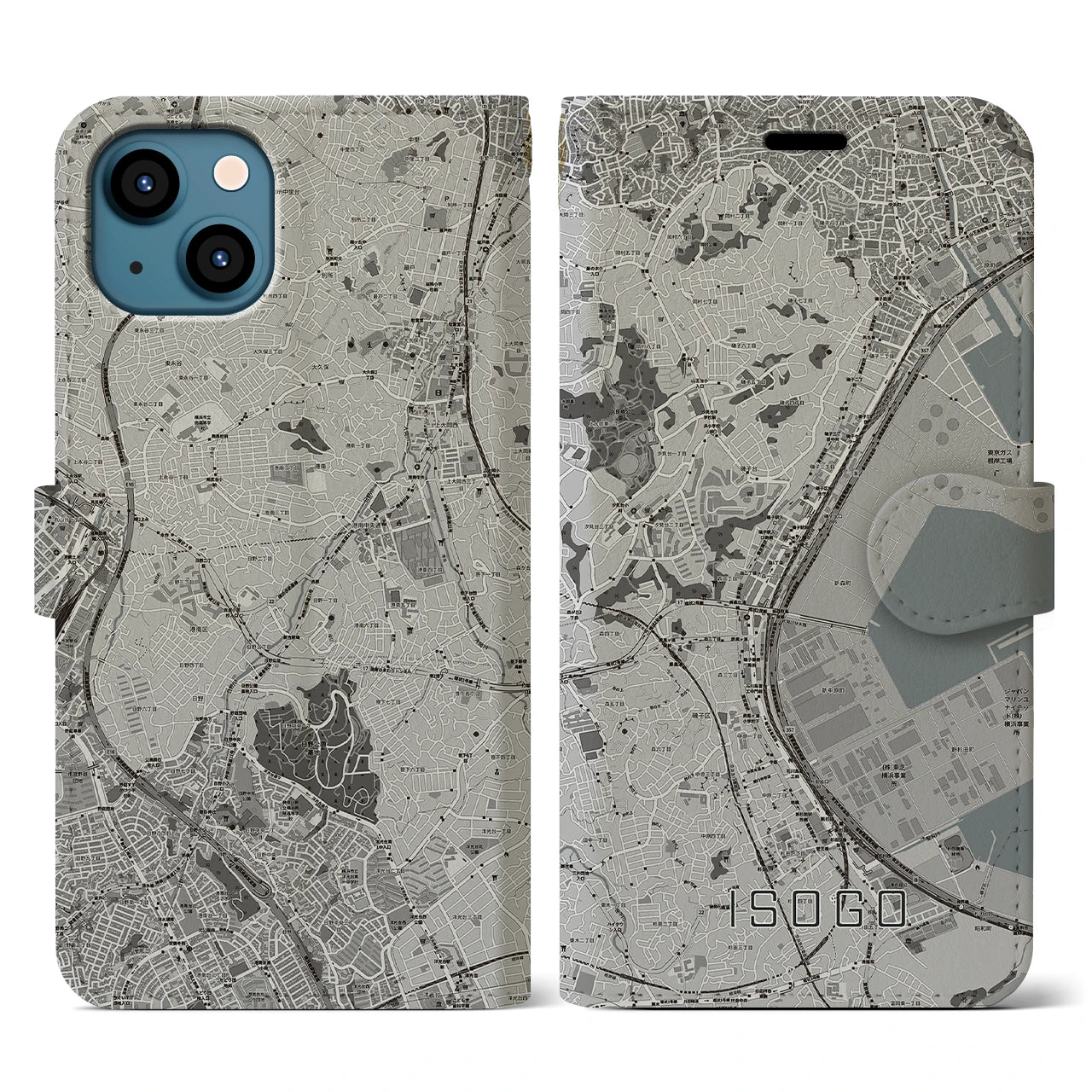 【磯子(神奈川県)】地図柄iPhoneケース(手帳タイプ)