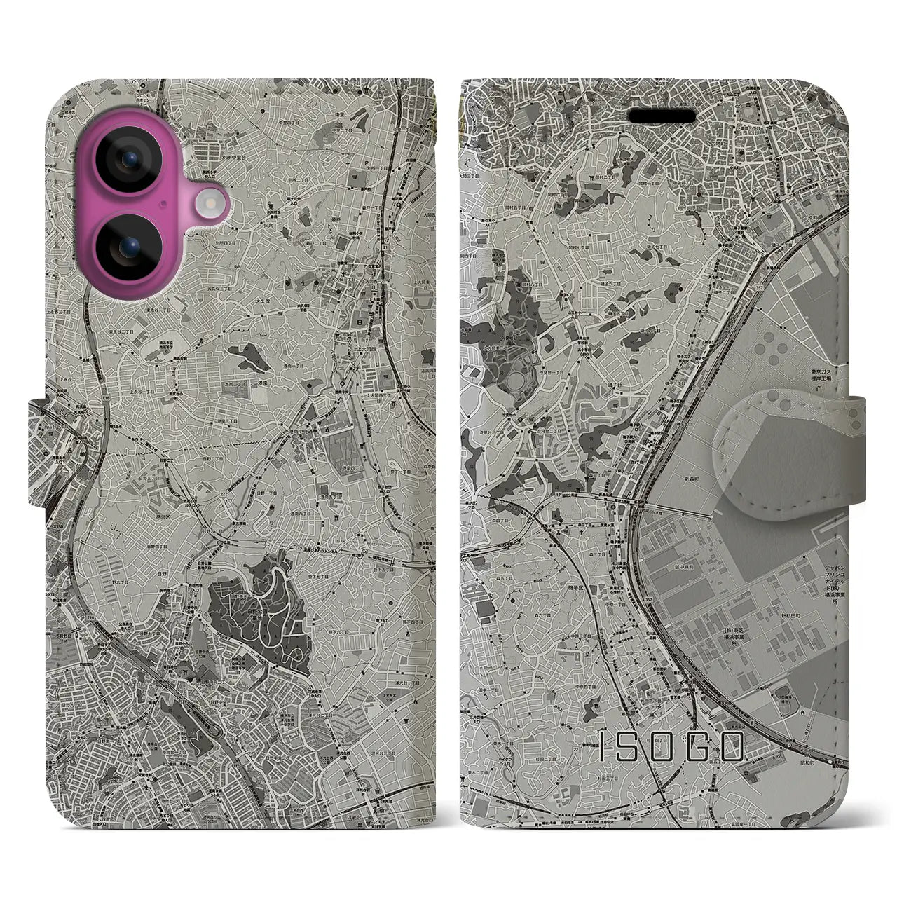 【磯子(神奈川県)】地図柄iPhoneケース(手帳タイプ)