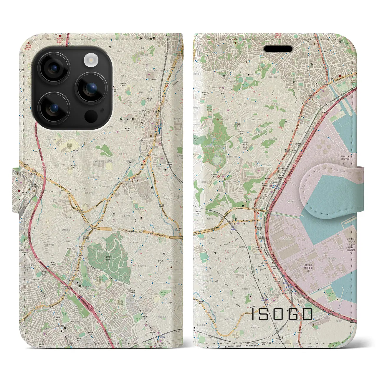 【磯子(神奈川県)】地図柄iPhoneケース(手帳タイプ)ナチュラル・iPhone 16 用