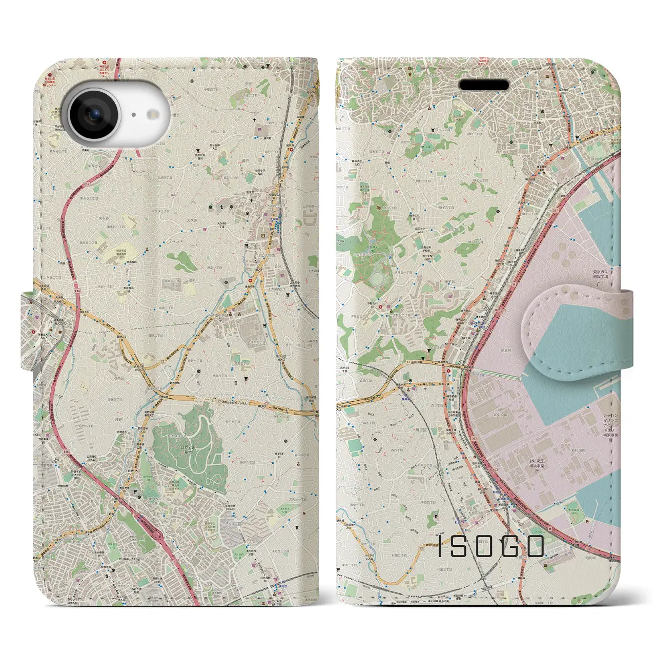 【磯子(神奈川県)】地図柄iPhoneケース(手帳タイプ)