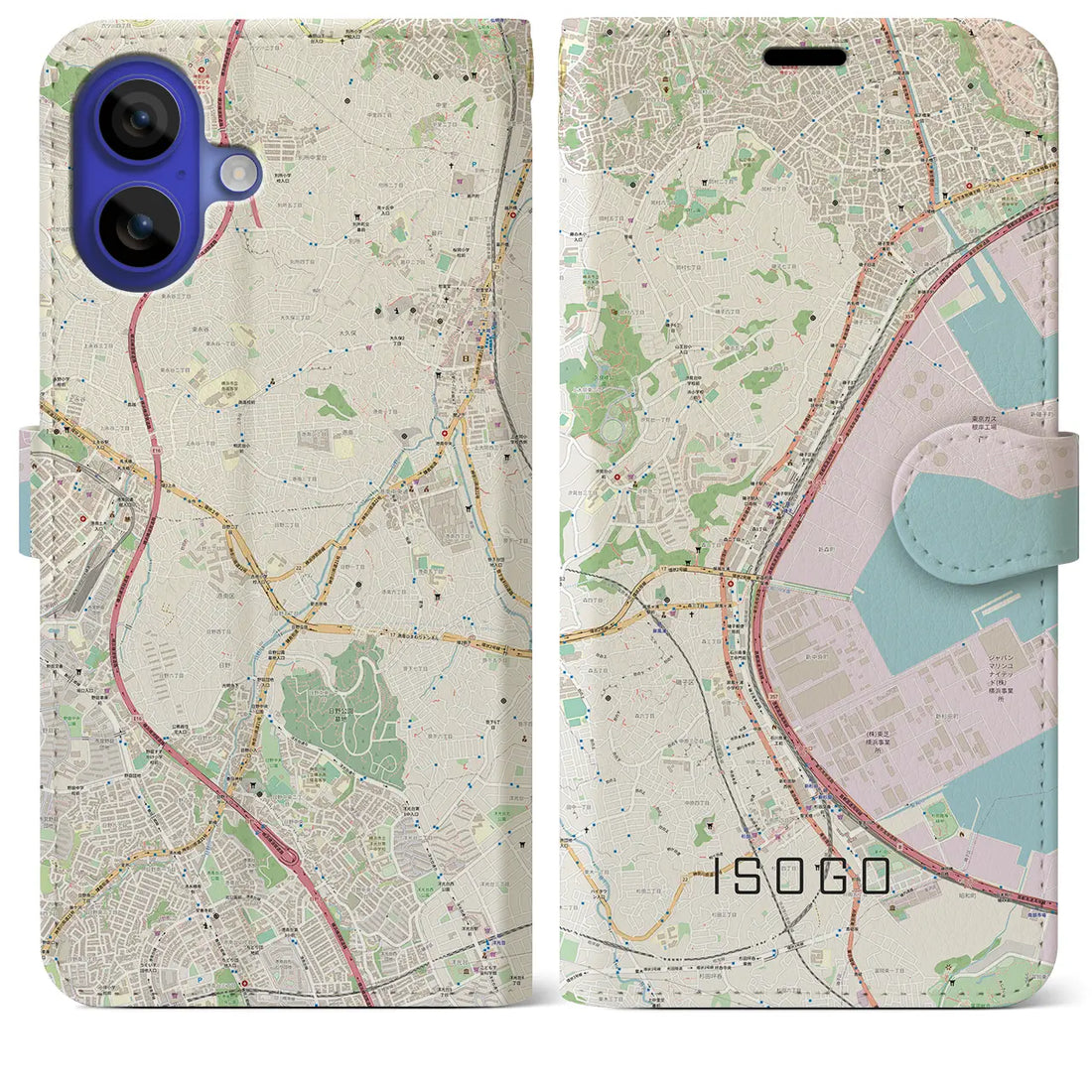 【磯子(神奈川県)】地図柄iPhoneケース(手帳タイプ)ナチュラル・iPhone 16 Pro Max 用