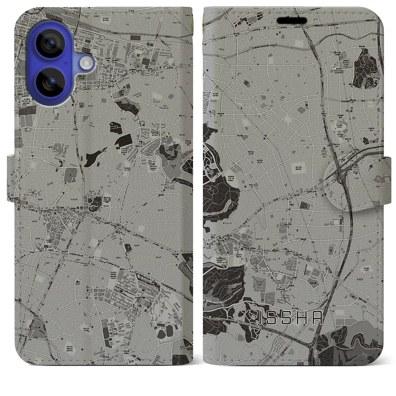 【一社(愛知県)】地図柄iPhoneケース(手帳タイプ)モノトーン・iPhone 16 Pro Max 用