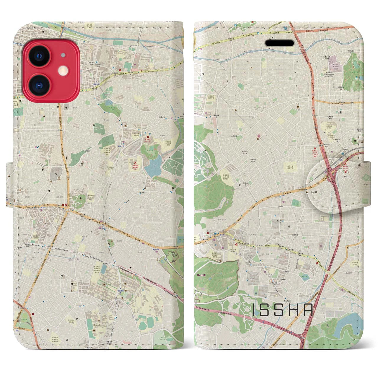 【一社(愛知県)】地図柄iPhoneケース(手帳タイプ)ナチュラル・iPhone 11 用